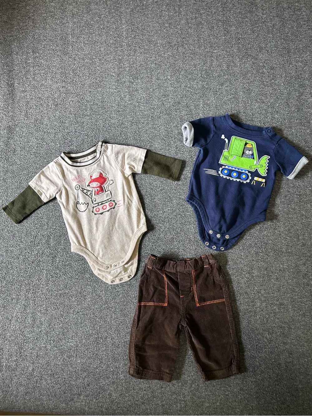 Baby Boy 3-Piece Outfit Lot Size 0-3M Garanimals Construction Fox Bodysuit Pants